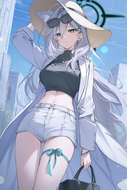 手机壁纸 蔚蓝档案 砂狼白子 草帽 短裤 游戏壁纸 插画美图