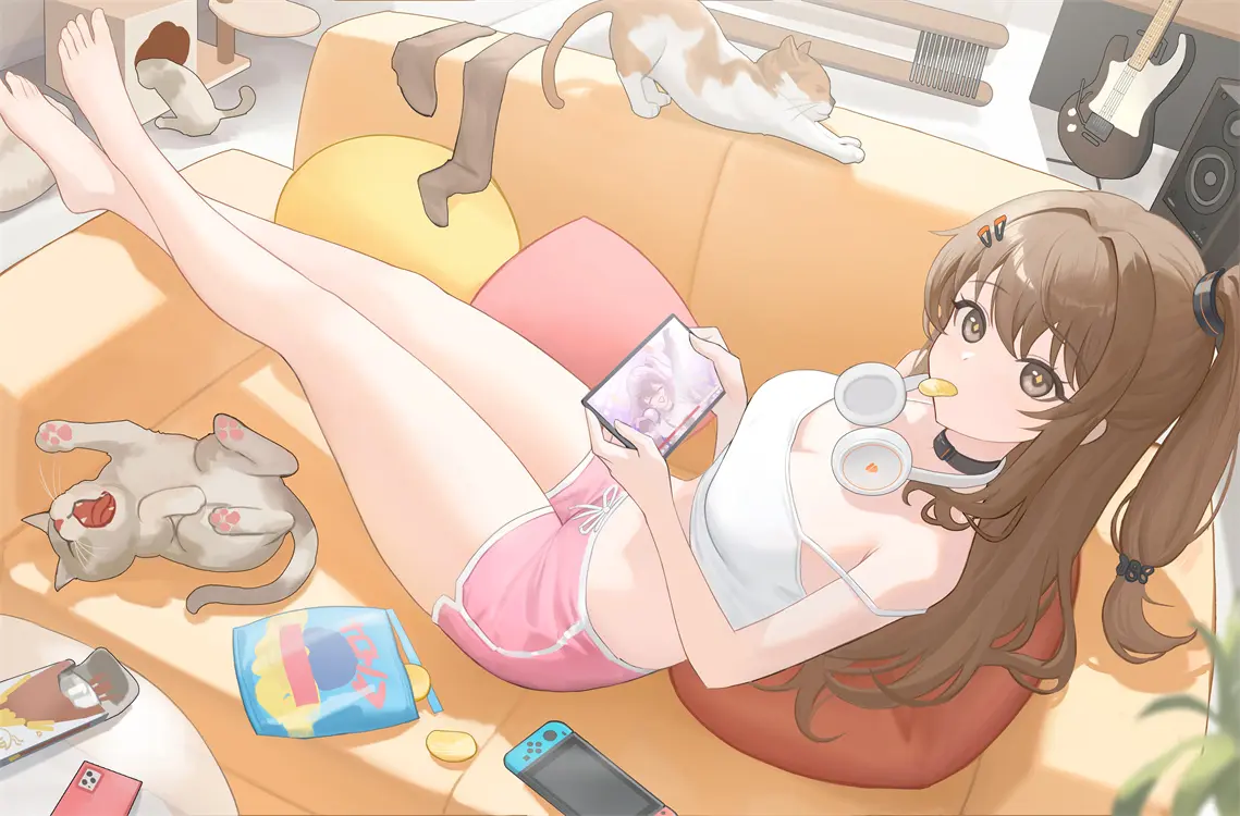 电脑壁纸 少女前线2 幼熙 猫咪 沙发 游戏壁纸 插画美图