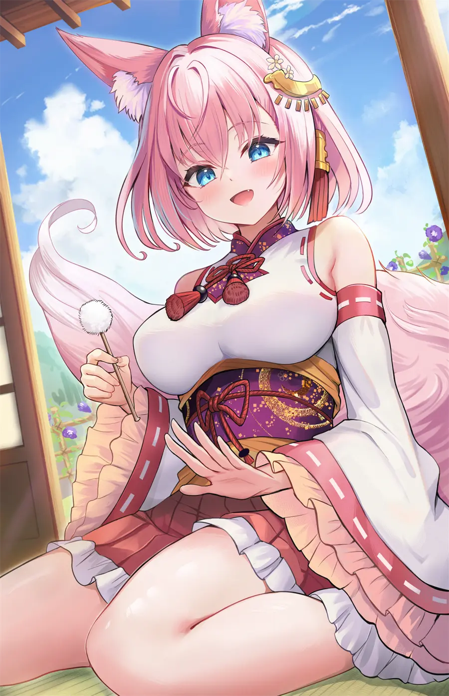 动漫壁纸 粉毛 兽耳美少女 和服 手机壁纸 插画美图