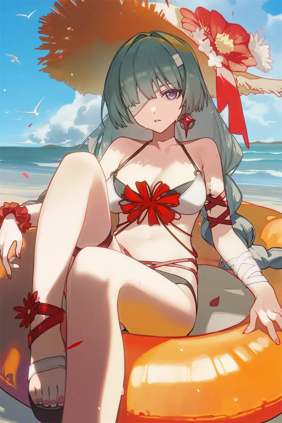 鸣潮 弗洛洛 夏日服饰 游戏壁纸 海边 游泳圈 手机壁纸