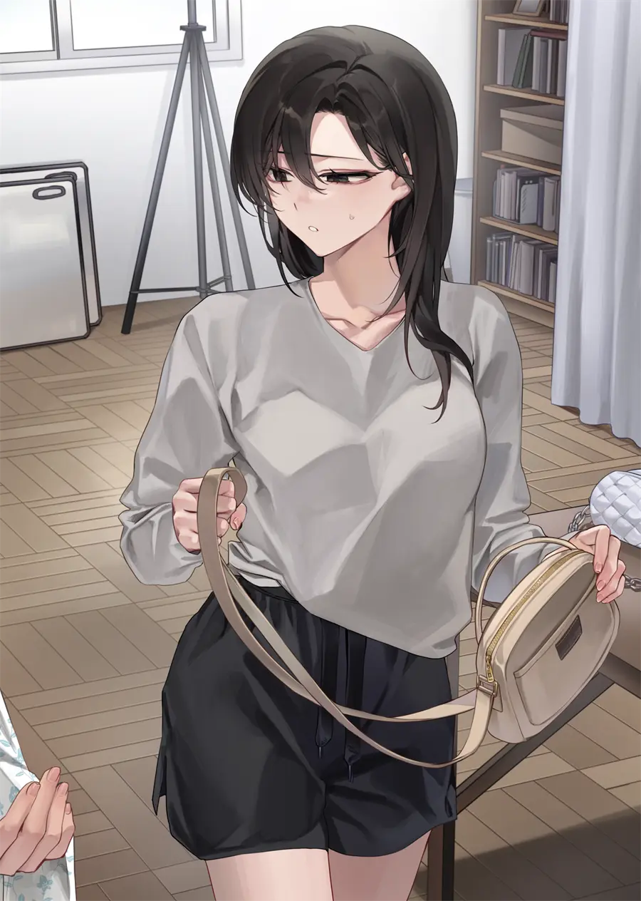 短发美少女 热裤 包包 上班 插画美图