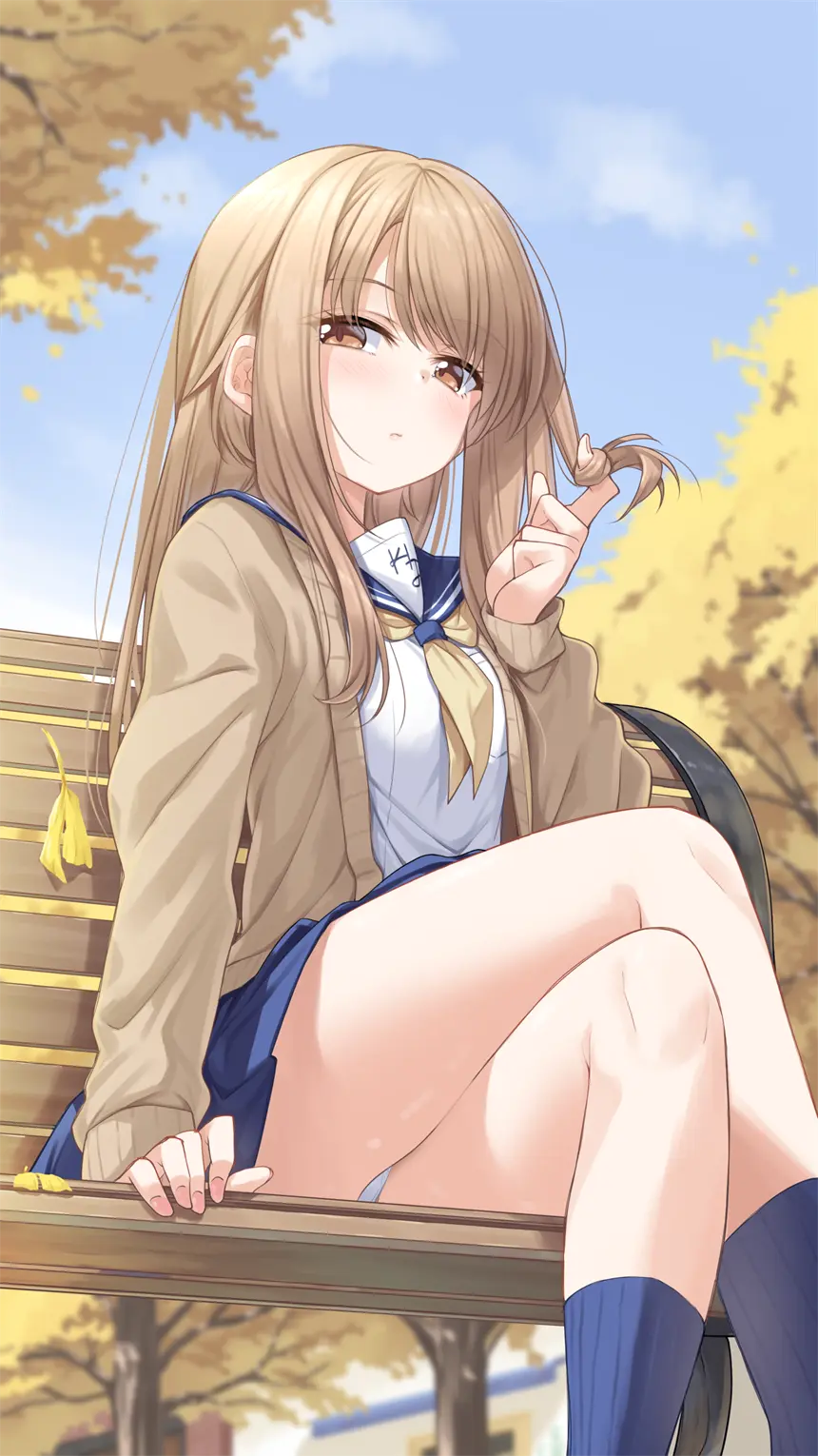 水手服 茶发少女 插画美图 动漫壁纸 手机壁纸