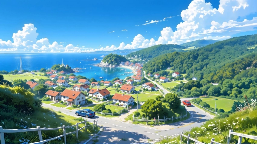 风景 海边小镇 3440x1440 带鱼屏壁纸 4K壁纸 3840x2160