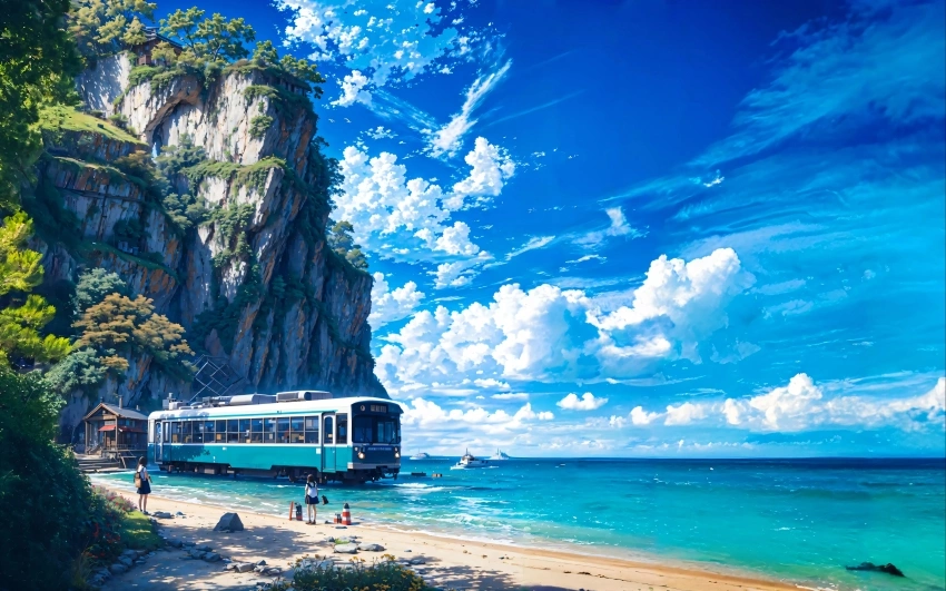 碧波云崖轨 3440x1440 带鱼屏 风景壁纸 电脑壁纸