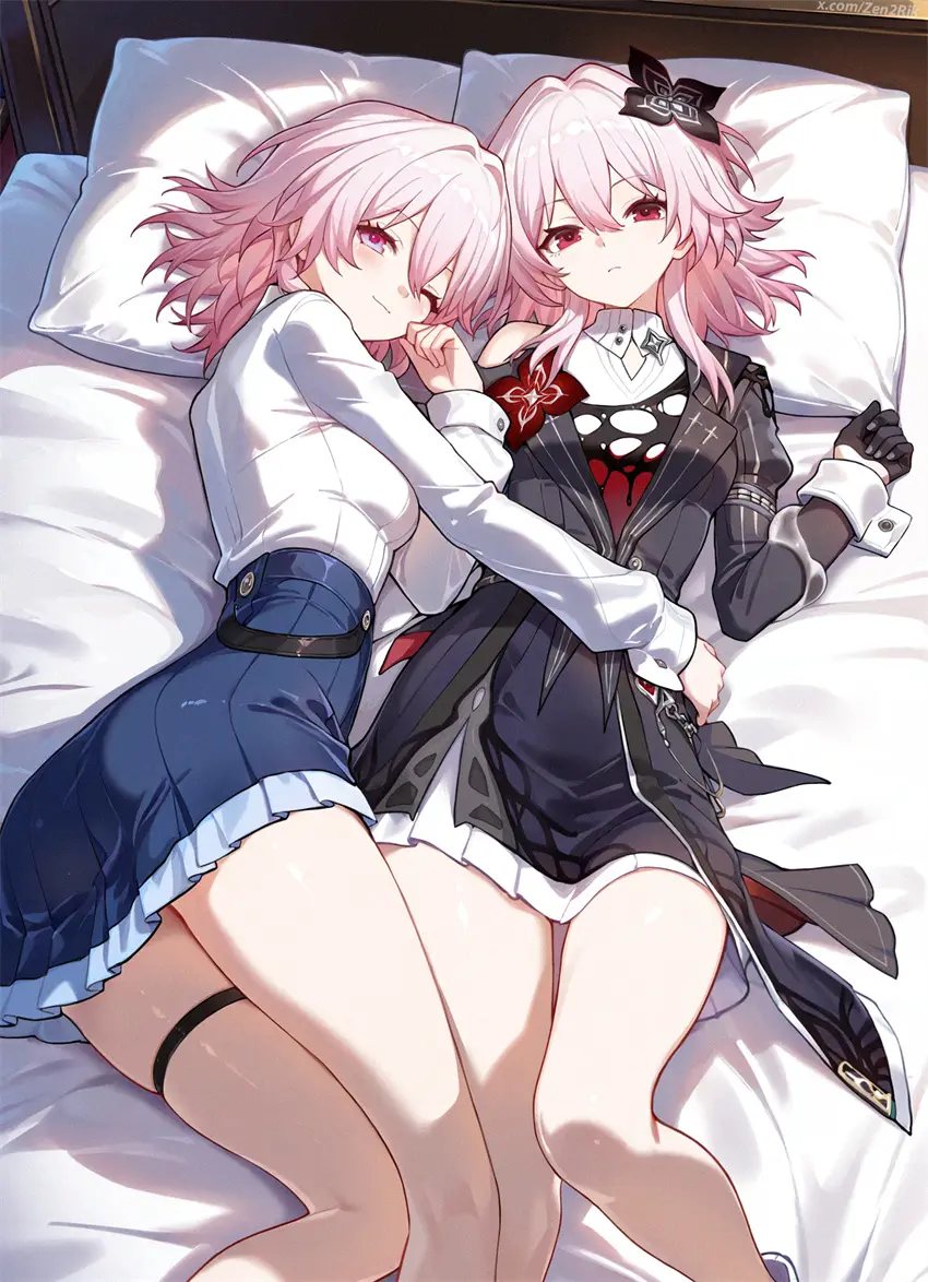 崩坏：星穹铁道 长夜月&三月七 AI生成 拥抱 游戏壁纸 手机壁纸