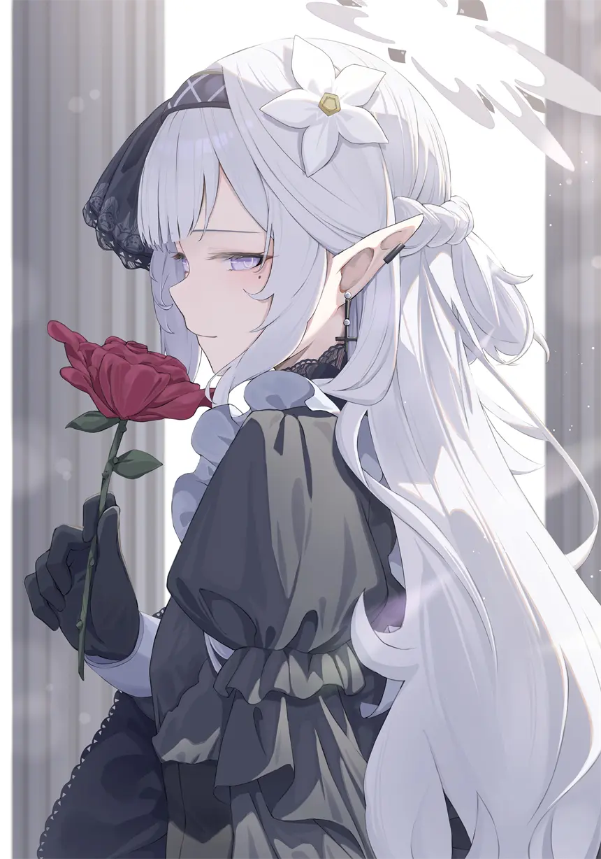 蔚蓝档案 明星日鞠 可爱 玫瑰花 银发 兽耳 游戏壁纸 手机壁纸