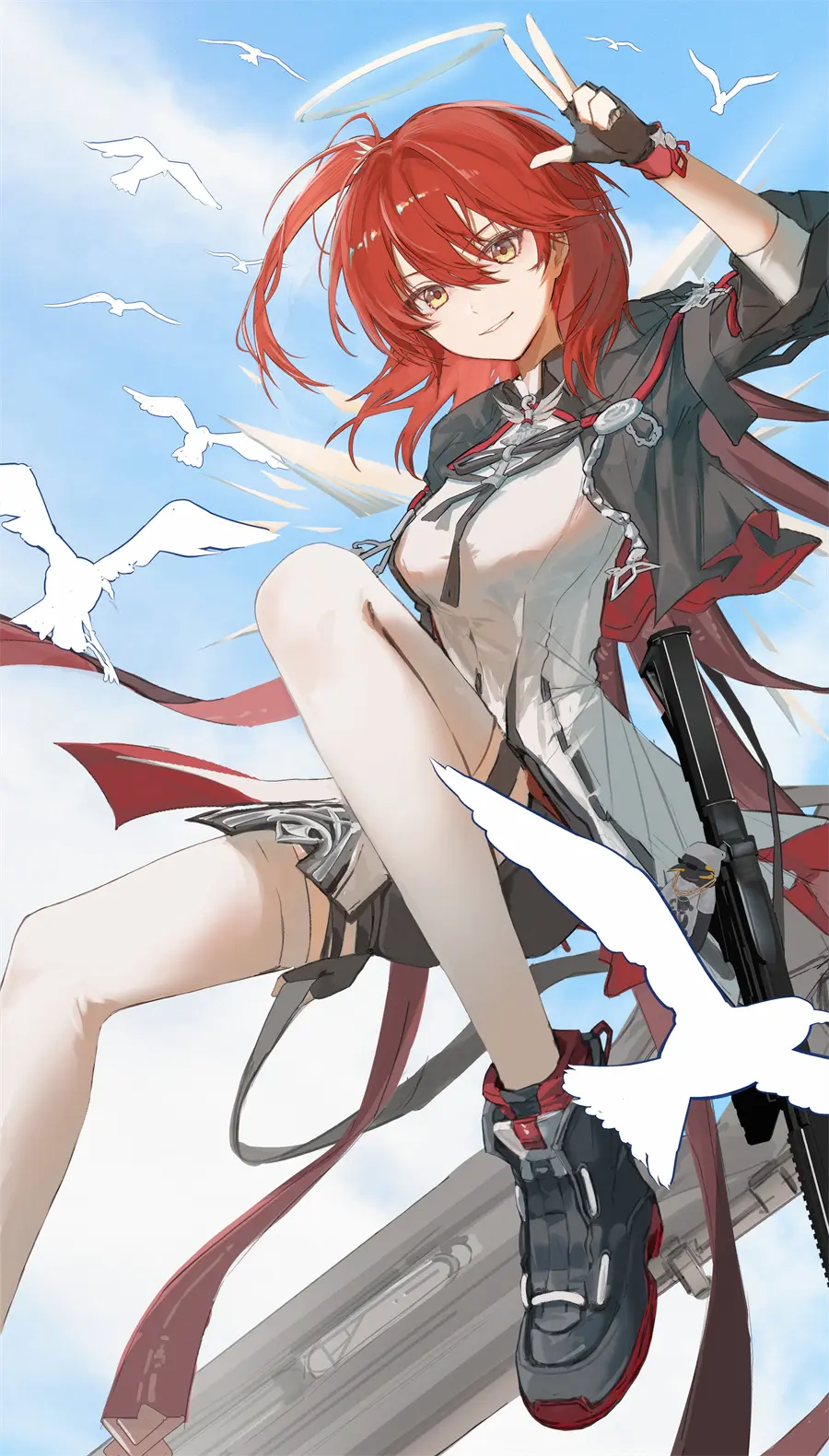 明日方舟 能天使 游戏壁纸 天空 海鸥 手机壁纸