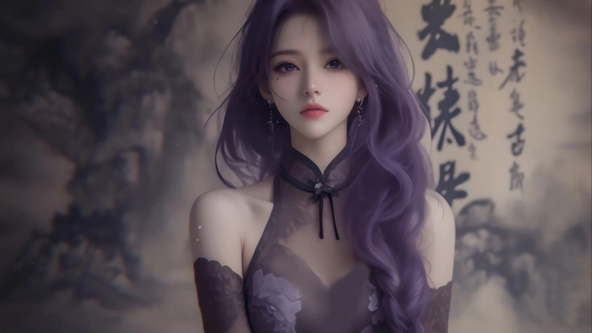 仙侠凌仙 紫色长卷发美女 古风古典 4K壁纸 3840x2160