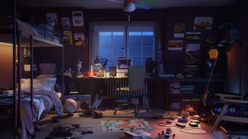 3D 场景 卧室 桌椅 电脑 窗 灯光4k壁纸 电脑壁纸 温馨小家