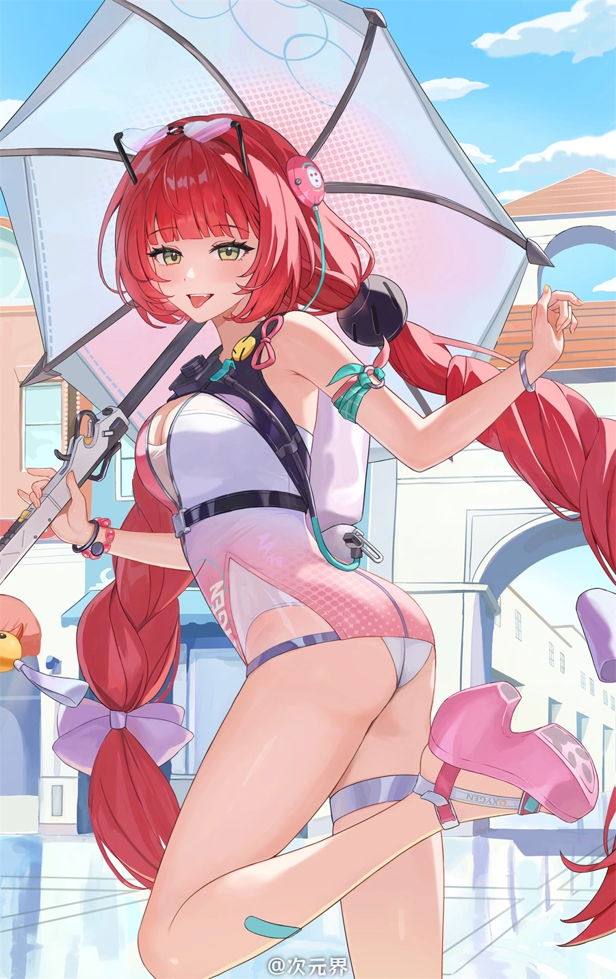 手机壁纸 绝区零 浮波柚叶 泳装 雨伞 可爱少女 游戏壁纸