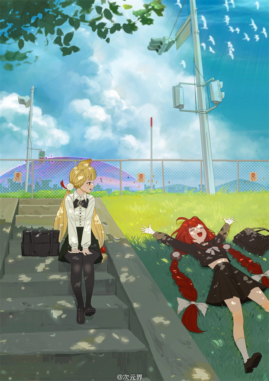 绝区零 爱丽丝 柚叶 草地 放学 游戏壁纸 手机壁纸 2K壁纸