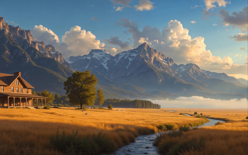 小河边的田野 4K壁纸 风景壁纸 3840x2400 电脑壁纸