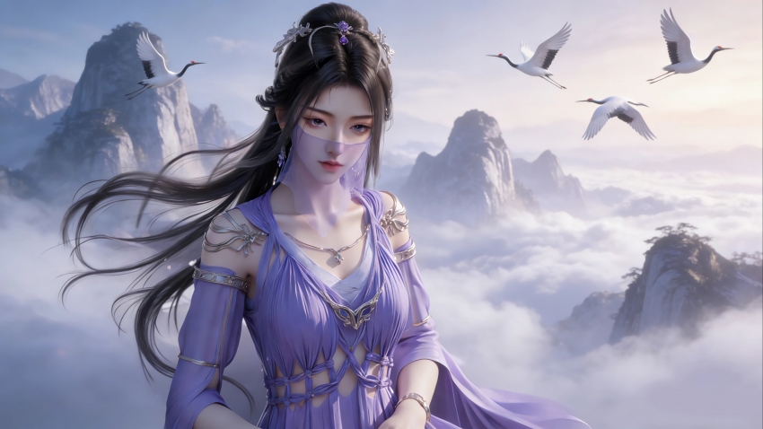 天空 云海 仙鹤 凡人修仙传 紫灵 4K壁纸 桌面壁纸