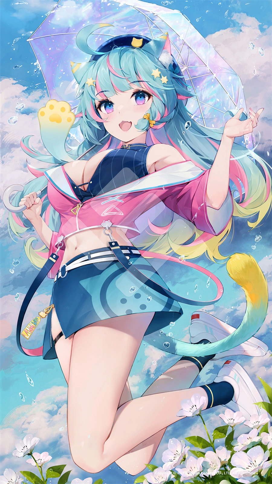 动漫壁纸 透明雨伞 猫耳 短裙 美少女 手机壁纸 1080P壁纸