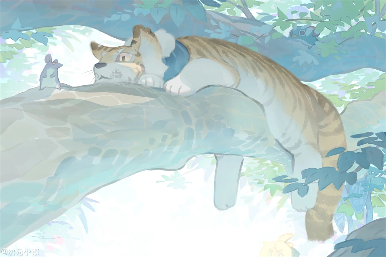 幻想国道紀行 树上 老虎和老鼠 电脑壁纸 风景 治愈系