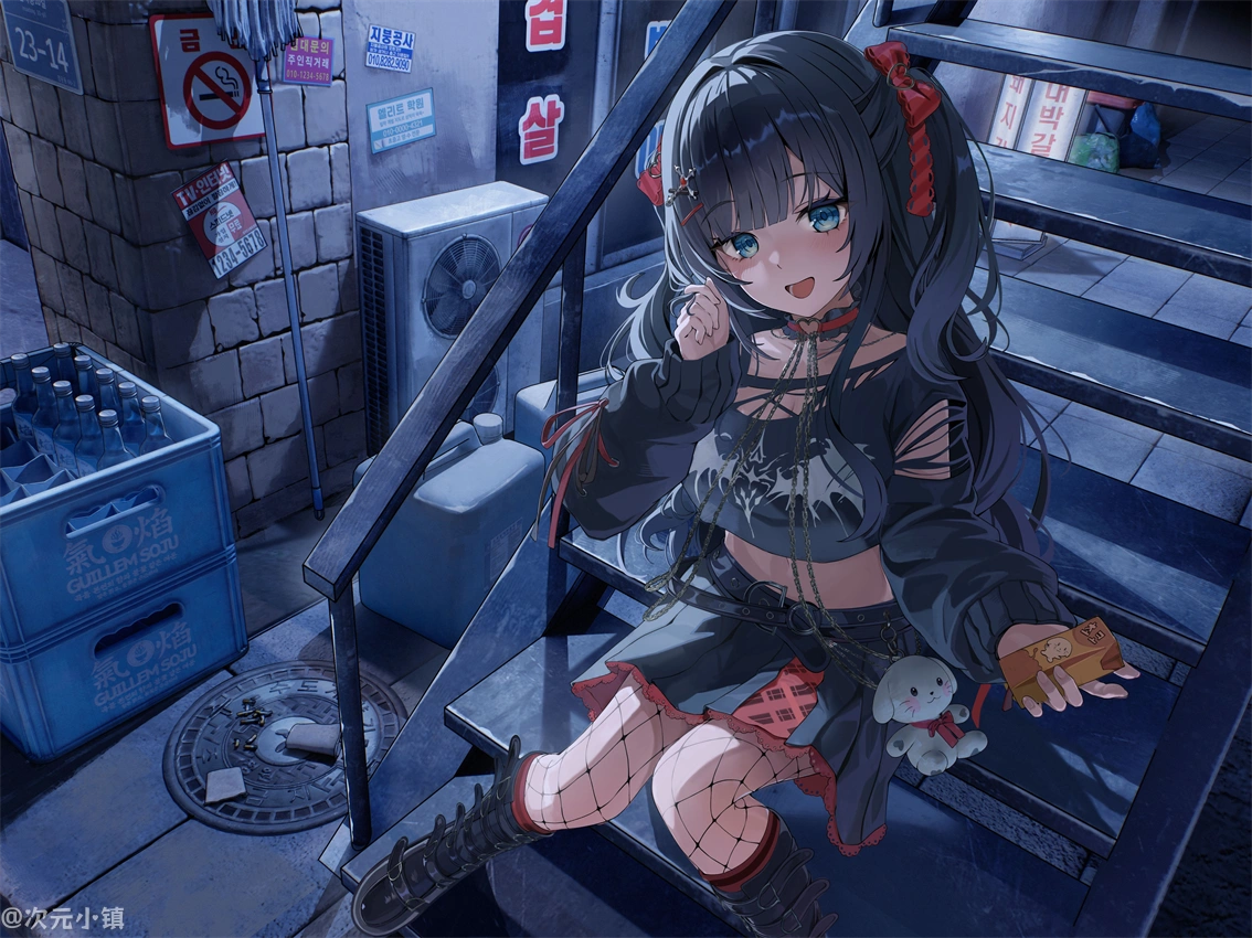 虚拟主播 楼梯 可爱 双马尾少女 电脑壁纸 5K壁纸